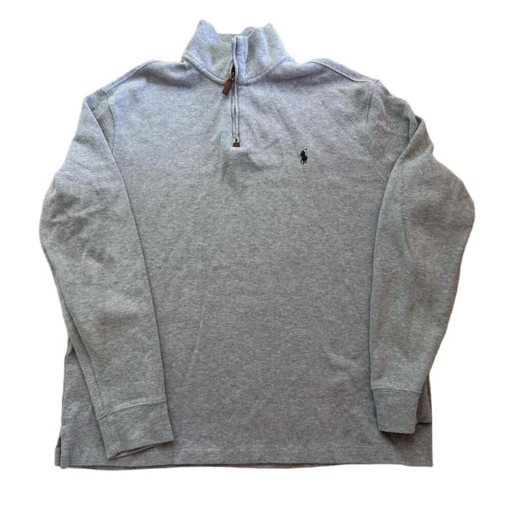 Polo Ralph Lauren Gray Quarter Zip Waffle Knit Pullover Sweater Size L